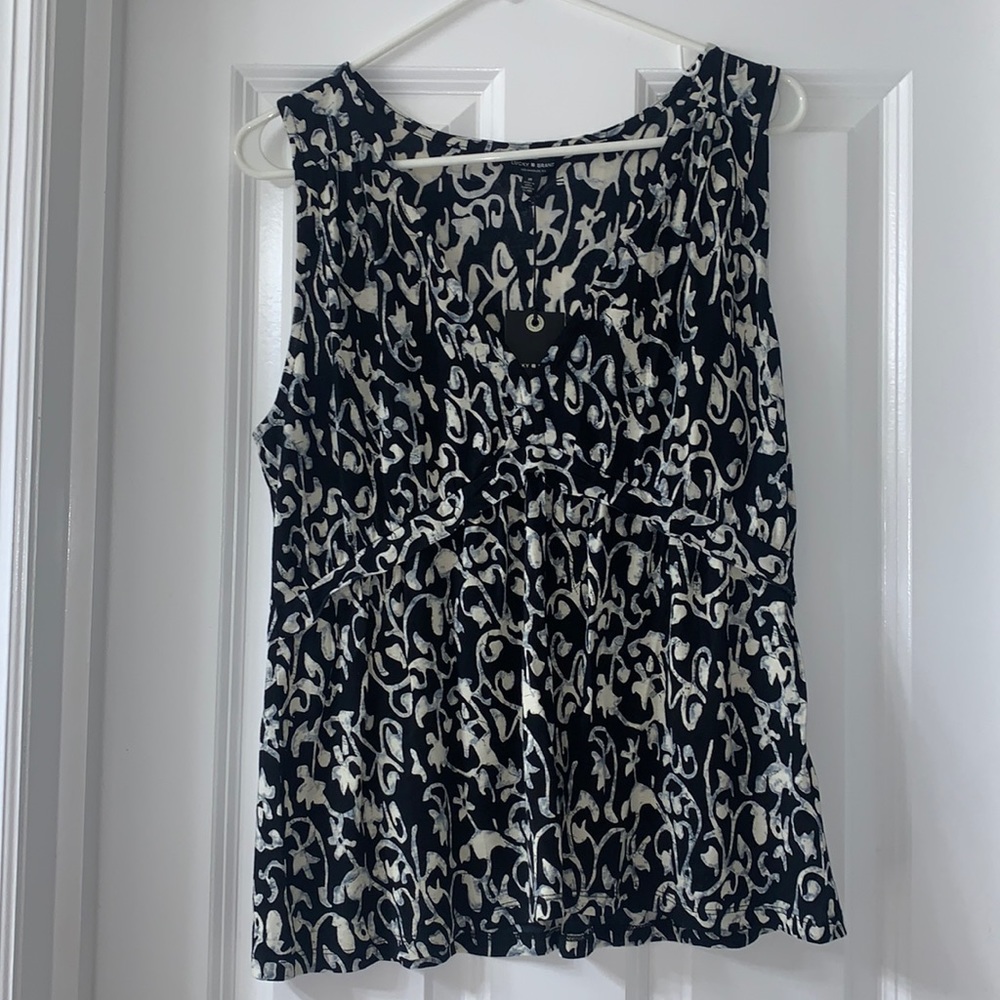 Lucky Brand Tank Top in Black/White Print Size Medium